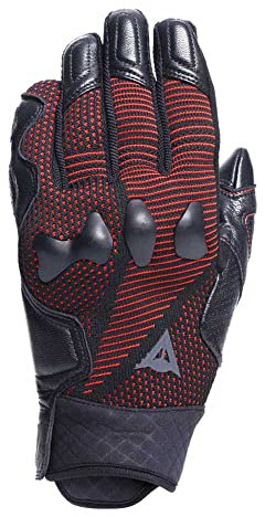 Dainese - Unruly Ergo-Tek Gloves, Guantes de Moto para Hombre, Tejido sin Costuras, Refuerzos de Cuero, Protección de Nudillos, Pantalla Táctil, Negro/Rojo Fluo, M