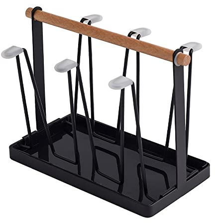 Hniuyun Bottle Drying Rack, Cup Drying Rack Stand with Drain Tray, Metal Drying Organizer for 6 Cups or Mugs (Black)