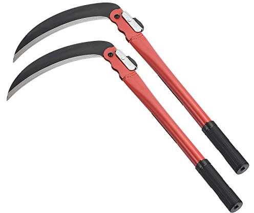 PATIKIL 17 Inch Folding Sickle, 2 Pack Harvest Sickle Carbon Steel Blade Portable Weed Remover Scythe Grafting Knife Brush Cutter for Farming