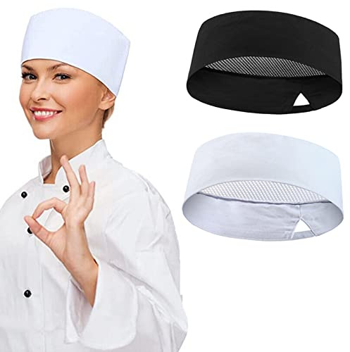 2Stück Unisex Kochmützen, Kochmütze Verstellbare, Atmungsaktivem Kochhut Kochhaube, Küchenkochhut, Gastronomiehut, Kochen Food Service Hut Cap für Küche, Hause, Kochservice, Restaurant, Partys, Hotels