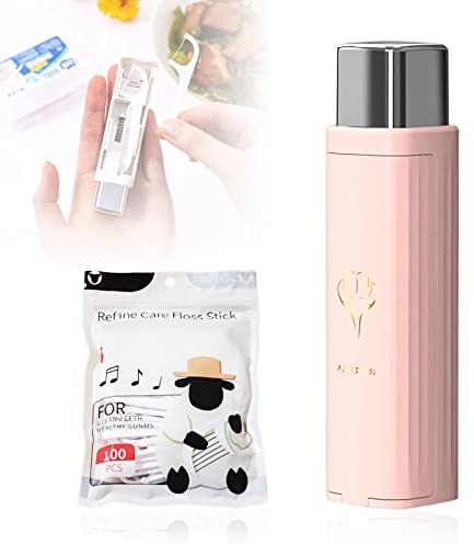 Dispensador De Hilo Dental Portátil, 2023 Nueva Actualización Estuche Portátil De Hilo Dental Con 100 Palitos De Hilo Dental, Estuche Hilo Dental Automático Palitos Hilo Dental Recargables (Pink)
