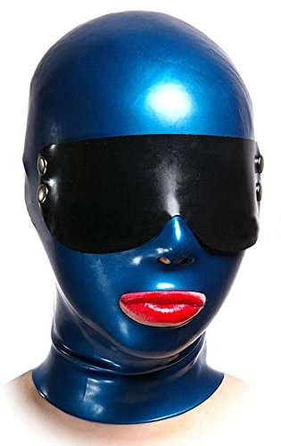 RIVILA Latex Maske Mit Augenbinde, BDSM Kopfmaske Maske Halloween Maske Extreme Sex Maske Latex Fetisch Bondage Fesseln SM Sex Spielzeug Maske für Paar,Blue-M