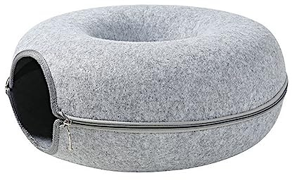 Katzentunnelbett, Katzentunnel für Indoor-Katzen, kratzfestes, abnehmbares, rundes Filz-Katzenrohr-Spielspielzeug mit Guckloch, und waschbares großes Donut-Katzenbett für kleine Haustiere, Kaninchen,