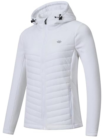 MoFiz Damen Fleecejacke Sportjacke für Outdoor Winter Hybridjacke | Leichte steppjacke mit Kapuze Warm Atmungsaktiv hybridjacke mit fleece mit Reißverschlusstasche für wander