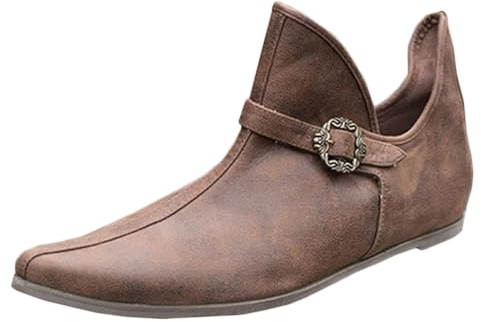 SIULAS Retro Frauen Männer Ritter Kurze Stiefeletten Mittelalterliche Schuhe für Männer und Frauen,Braun,42