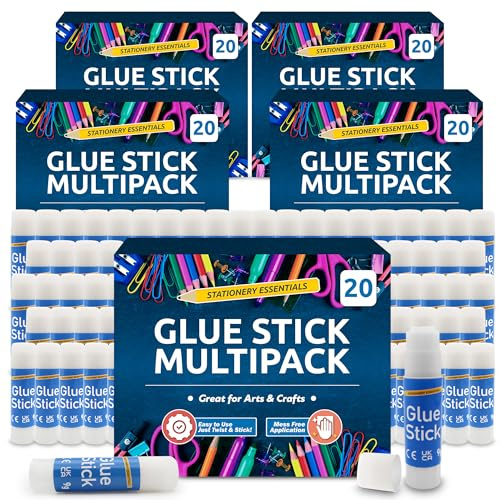SOL 100pk Bulk Glue Sticks - All Purpose School and Office Multipack | Strong stick glue, mess free application, for crafts, card making and office use
