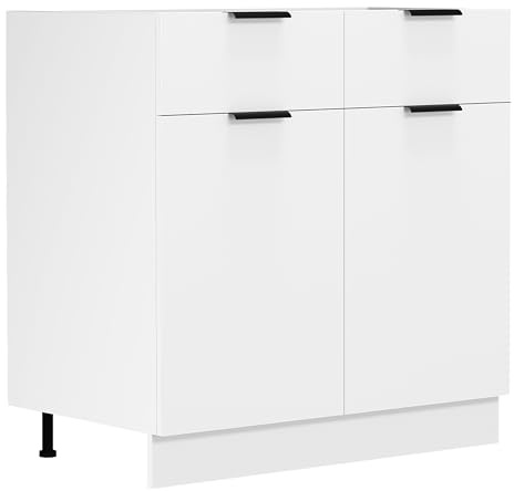 Küchenschrank | Maße ca. H. 82 x B. 80 x. T. 46 cm | Unterschrank mit zwei Drehtüren und zwei Schubladen | Küchenmöbel – Fasola