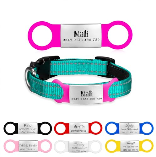 2er Fuchsie Silikon Hundemarke mit Gravur zum Aufschieben Personalisiert Hundeanhänger Namensschild für Hundehalsband Haustier Marke Pet Tag ID Anhänger,M