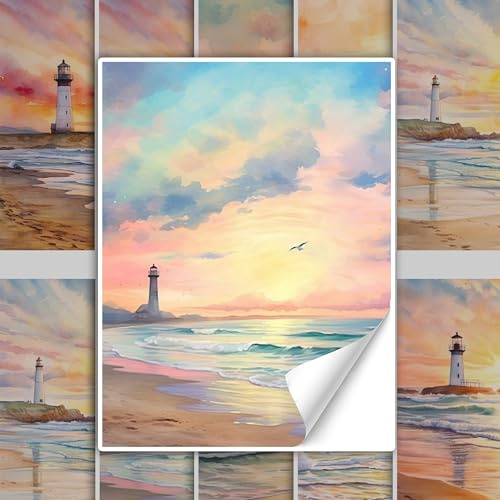GRAZDesign Fliesenaufkleber Bad & Küche, maritim Sonnenuntergang Leuchtturm Klebefliesen selbstklebend - 20x25cm / 10 Stück