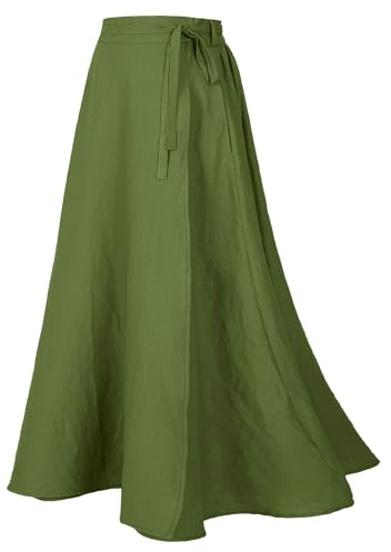 Women's Linen Wrap Skirt Casual Maxi Skirt Vintage A line Linen Skirt(Z2973SGN,L)