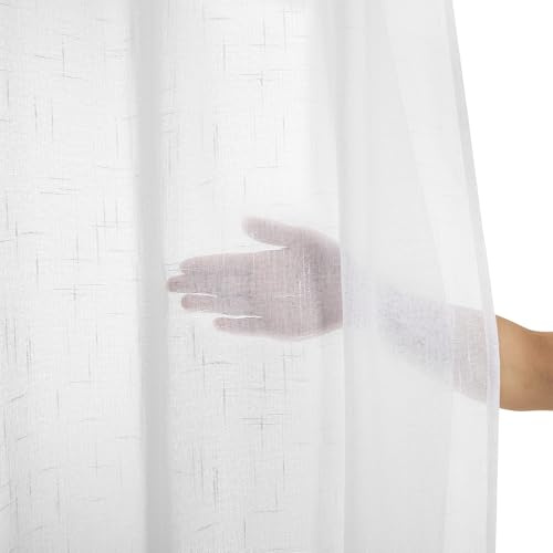 Deconovo Tende Trasparenti in Voile Bianche per Camera da Letto 2 Pezzi, Tende per Interni con Fettuccia per Soggiorno in Finto Lino Morbide ed Eleganti, 140x245 CM