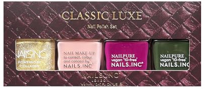 Nails Inc Nail Pure Classic Luxe Nail Polish Set, Sophisticated Shades, Luxury Colours, Rich And Moody, Long Lasting, No Chip, Cruelty Free, Vegan, 4 Piece Set