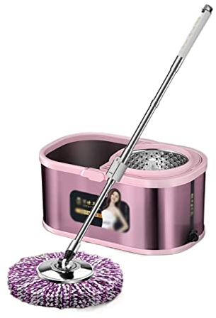 Juego de fregona y Cubo giratorios Sistema de trapeador y Cubo de Giro con 4 Almohadillas de Microfibra MOP Auto-Retorno de Limpieza, fregona y Sistema de Cubo Fregonas de Microfibra