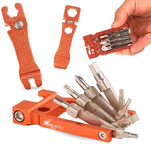 IMPALAPRO Multitool Fahrrad 20-in-1 Kompakt und Ultraleicht (117,5g) Chrom-Vanadium (CRV) - Fahrrad Tool Set für Unterwegs - Fahrradtools für Unterwegs - Fahrrad Multitools (Orange)