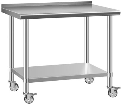 Edelstahltisch – 76,2 x 91,4 cm Metall-Tischwagen – kommerzielle Werkbank mit Lenkrolle – NSF-zertifiziert – für Restaurant, Lager, Zuhause, Küche, Garage, Outdoor