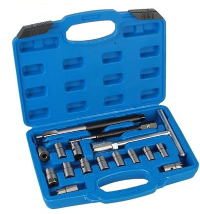 LeTkingok Juego de Cortador de Asiento de Inyector Diésel para Coche, 17Uds., Escariador de Boquilla de Aceite, Kit de Limpieza, Herramienta de Reparación de Automóviles, Accesorios Automotrices