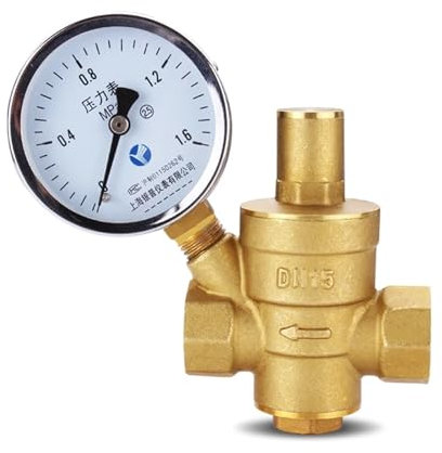 AMEEDA Druckminderer Wasser G 1/2 3/4 1 2 Messing Wasserdruckminderer-Halteventil DN15/DN20/DN25/DN32 Regler Einstellbares Überdruckventil Manometer(DN20,with Gauge)