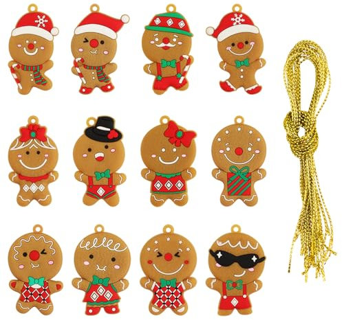 Coicok 12 Pezzi Omino Pan di Zenzero Natale, Decorazioni Albero di Natale, Ornamento Pan Zenzero, decorazioni natalizie, con Cordino, per Albero di Natale, Festività, Feste