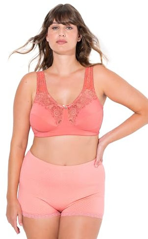 Ulla Popken Damen Entlastungs-BH Kelly, Spitze, Ohne Bügel, Cup C-e BH, Koralle, 110E EU