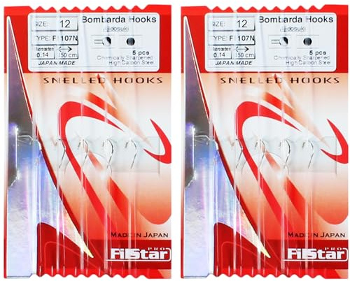 PRO FILSTAR Sbirolino Angelhaken Set mit Vorfach 10 Stück, Größe 12 | Fluorocarbon 150cm DIA0,14mm - Angeln Zubehör für Forelle & Zargan - Meeresangeln Haken Set - Sport Set Hooks - Fishing Rig