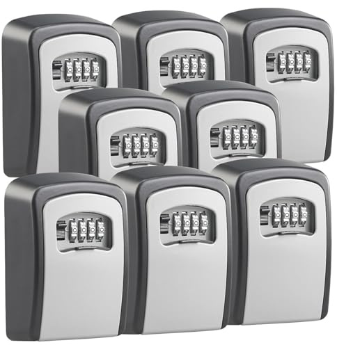 Xcase Schlüsselsafe mit Code: 8er-Set Mini-Schlüssel-Safe zur Wandmontage, Zahlenschloss (Schlüsselsafe mit Zahlencode, Schlüsseltresor mit Zahlencode, Tresor)