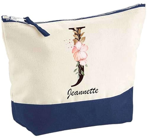 Pochette d'une Jeannette Lettre Fleur | Idée Cadeau pour Collègue Travail Retraite Trousse Grand Format Maquillage Toilette
