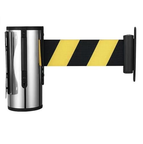 Einziehbare Gürtel Barriere Wandhalterung Einziehbarer Gurt Pfosten Warteschlange Absperrpfosten Band Mit 5M Länge Gurt(Yellowblack)