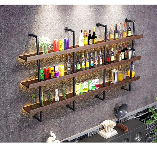 Botellero Vino De Pared Para Vinoteca Estantes De Hierro De 3 Niveles Moderno Estante De Vino Montado En La Pared Para Decoración De Bar Soporte Para Botellas De Vino En La Pared En Metal(Brown,5 brac