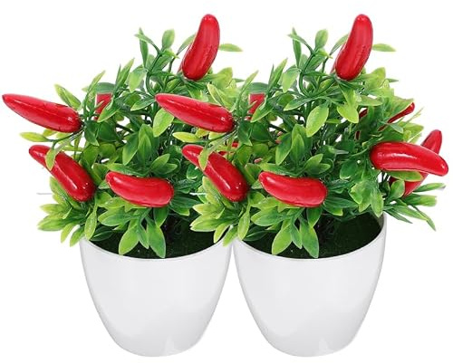 TOPBATHY Lot de 4 Mini Plantes Artificielles en Pot, Bonsaï de Piment Décoratif, Petites Fausses Plantes pour Bureau, Maison, Cuisine, Étagère et Accessoires Photo