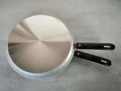 LA CASA DI EVA Sartén doble antiadherente para tortillas y tortitas, diámetro de 26 cm, color gris, fabricada en Italia, revestimiento interior tipo piedra