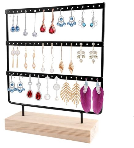 Orixo 60 Löcher Schmuckständer Ohrringhalter Ohrring Ständer 3 Tier Ohrringe Aufbewahrung Mit Holzsockel, Ohrringständer, Schmuckständer Ohrringe, Ohringhalterung Zum Aufhängen Von Ohrringen, Schwarz