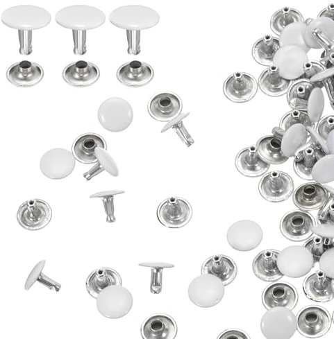 sourcing map 60 juegos de remaches de cuero de doble tapa, 8 x 10 mm, con tapa redonda, de metal, remaches de cuero para manualidades, cinturón de tela, collar de mascotas, reparación y decoración