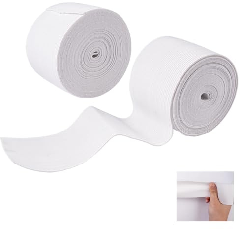 2 Rollos de Goma Elastica Costura de 50 mm, 10 Metros (11 Yardas) de Cinta Elastica Costura, Banda Elastica Costura para Asientos de Sofás, Cinturones Tensores, Cinturillas, Manualidades, Etc.(Blanco)