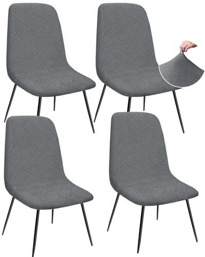 Granbest Jacquard Verdickte Elastisch Essen Stuhlhussen, Niedriger Rücken Stuhlabdeckun für Hotel,Bankett,Hochzeit,Partei Deko (Set von 4, Grau)