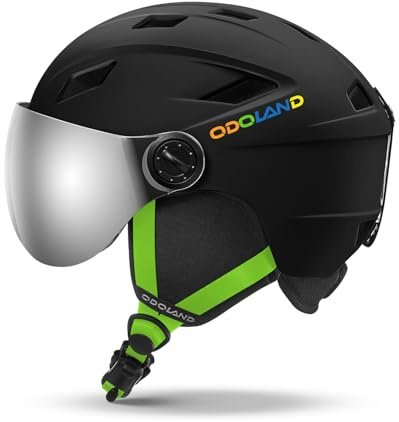 Odoland Kids Ski Helmet with 2-in-1 Visor Goggles for Boys & Girls, Adjustable Snowboard Helmet with Magnetic Buckle Strap for Children Ages 3-5 Skiing & Snowboarding, Matte Black, XS