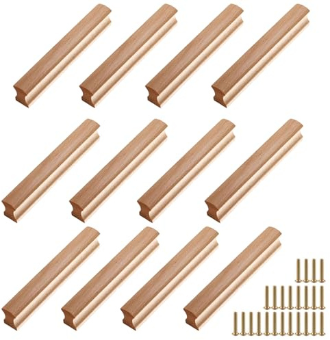 GANILITY Möbelgriffe Holz, 12 Stück Holz Griffe Möbel Massiv mit 24 Stück Schrauben, Lochabstand 128 mm, Türgriff Streifenförmig, für Schränke, Schubladen, Möbel, Küchen