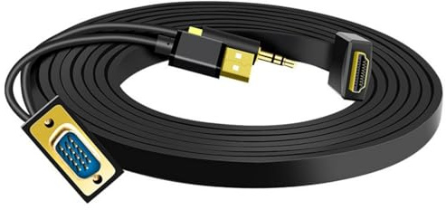 KEXIAO Cable de pantalla VGA a HDTV con adaptador USB VGA macho a HDTV macho de 3,5 mm para proyector de computadora