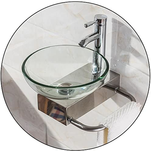Lavabo da parete, in vetro temperato, set di lavabo, per arredamento moderno del bagno