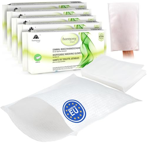Harmony Care® - 250x weiche Einmal Waschhandschuhe aus Spunlace, Einmalwaschlappen für Erwachsene Pflege & Babys - extra dicke reizfeste Waschlappen einweg - Trocken
