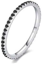 Ayoiow Silber Ringe 925 Damen mit Schwarz Zirkonia, Dünn Stapelbar Schwarz Silberring Schmal Damen 925 für Sie Größe 52 (16.6)