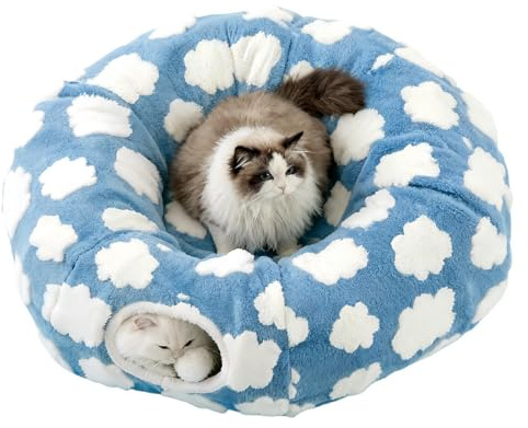 Interaktiver Katzentunnel, waschbares Nest mit abnehmbarem Kissen für Kätzchen, Welpen, weich mit Stoff, niedliches Bettspielzeug für kleine Hunde, Häschen und Haustierbereicherung