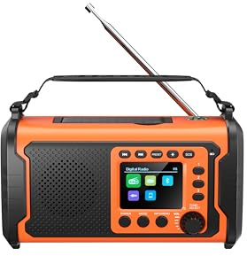 Radio di Emergenza DAB+/FM 27000mAh con Powerbank – Radio Solare e a Manovella con Bluetooth 5.3, SOS, Torcia e Luce Lettura per Campeggio e Blackout（Arancione）
