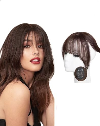 SanKristo Toppers 3D 360° Flequillo francés Air Bangs clip Cabello natural Pieza Ligera y transpirable Extensiones Sintéticas sienes Oscuro Fino Liso Postizo Mujeres Niñas DIY Estilo, Castaño oscuro