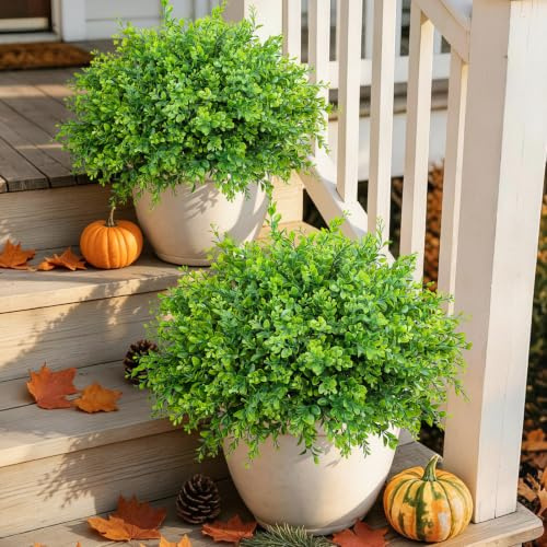 20 Bundles Artificial Plants Outdoor Faux Fern, UV Resistant Fake Plant Boxwood Shrubs Grass Plastic Greenery for Farmhouse Garden Patio Balcony Porch Backyard Window Box Indoor Outdoor Decoration