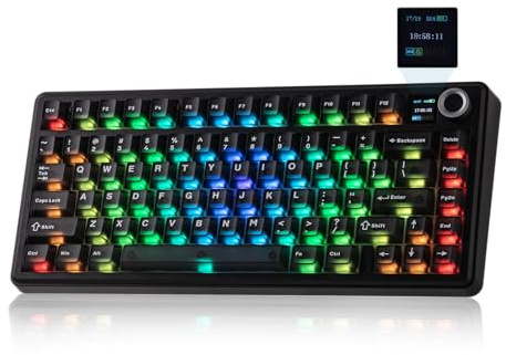 EPOMAKER X Aula F75 MAX Tastiera Meccanica Senza Fili con Schermo TFT e Manopola, Tastiera a Gasket con Layout 75% US, Tastiera da Gioco Hot-Swap per PC/Mac/Linux (Nero fumé, Reaper Switch)