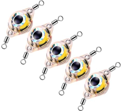 Fesjoy Cucharas de Pesca Iluminadas, Anillos Giratorios Dobles, 5 uds., Estructura Sellada, Cebo Iluminado para Pesca en Alta Mar y en Puerto (Juego de 5 Piezas. Luz giratoria Doble)