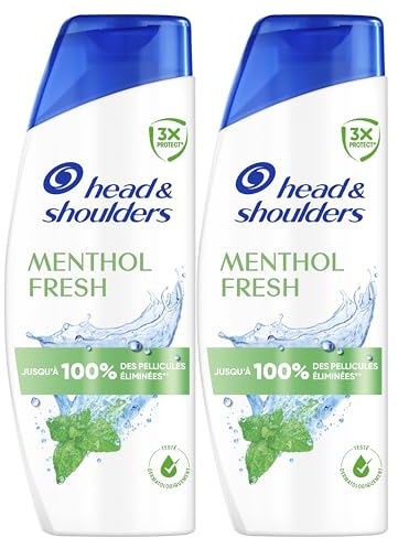 Head & Shoulders Menthol Fresh2x400ml,Shampooing Antipelliculaire, Agit contre les pellicules, le sébum et les démangeaisons dès le 1er lavage, Jusqu'à 100% des pellicules éliminées