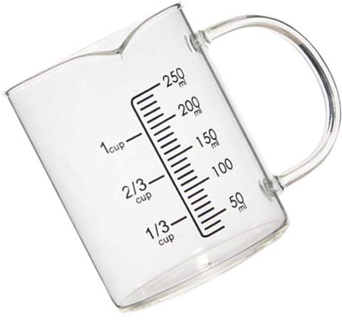 FELTECHELECTR Bicchiere in Vetro da 250ml Scala di Misurazione per Latte e Bevande, Tazza Graduata per Caffè e Feste Domestiche