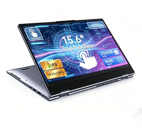 Exilapsire Laptop con pantalla táctil 2 en 1 de 15.6 pulgadas, procesador AMD A9 de hasta 3.2 GHz, 8 GB de RAM 256 GB SSD, portátil convertible con pantalla IPS FHD, USB-C, WiFi, laptop Win11 para