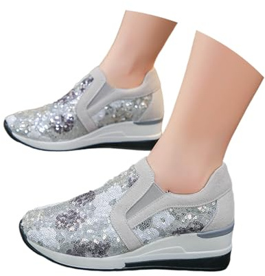 Generisch Tradizionali sneakers da donna con lacci, tessuto mesh traspirante, eleganti scarpe sportive, scarpe casual, scarpe sportive Oktoberfest, argento, 41 EU